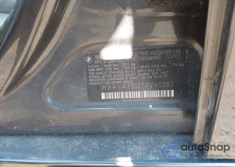 2007 BMW 328I from USA, damaged, VIN WBAVA33527PV65280